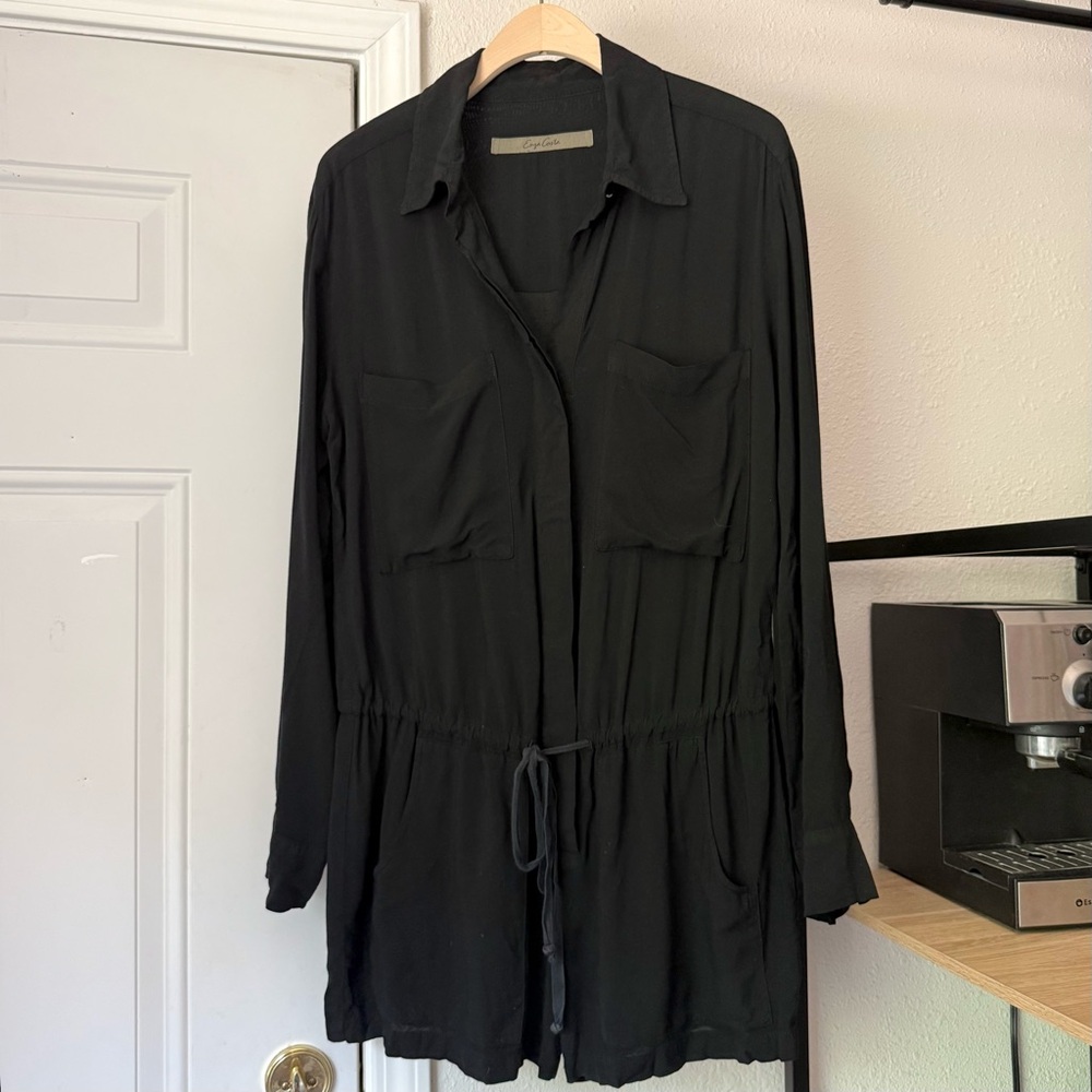 Enza Costa black long sleeve rayon button up‎ romper
